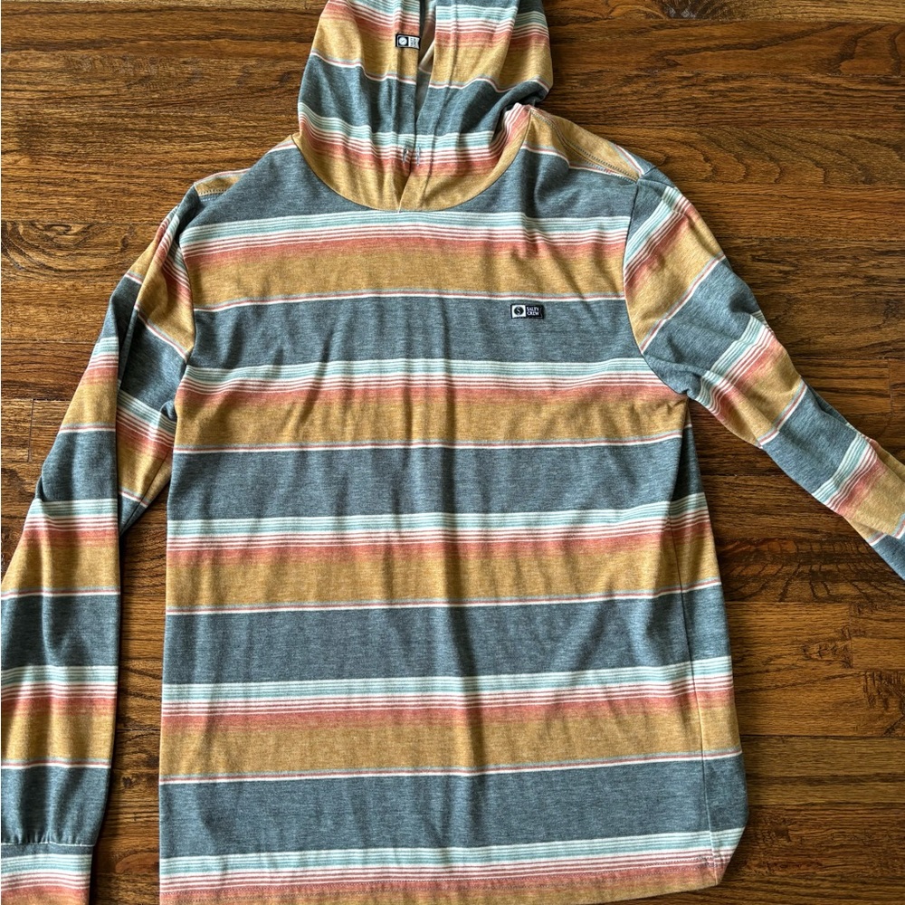 Salty Crew Gray and Gold Striped Long Sleeve Hoodie